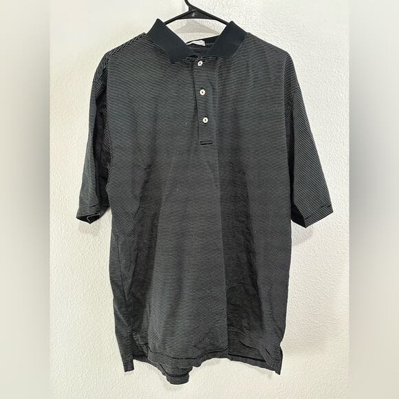 Peter Millar Polo Shirt Size XL Golf White Pin Stripe Black Cotton Collared - Picture 1 of 6